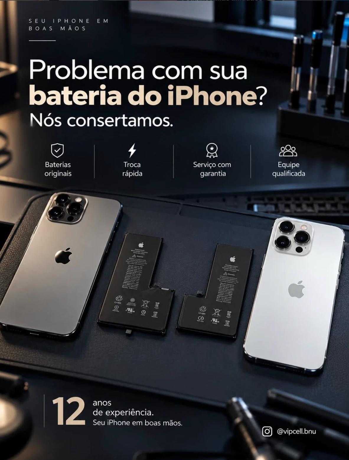 Baterias de iPhone novas entre dois iPhones